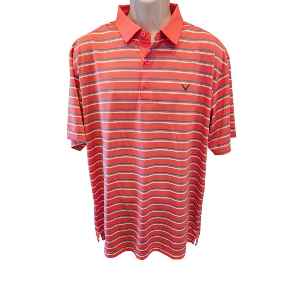 Callaway sz XL pink striped performance golf polo casual preppy EUC career play